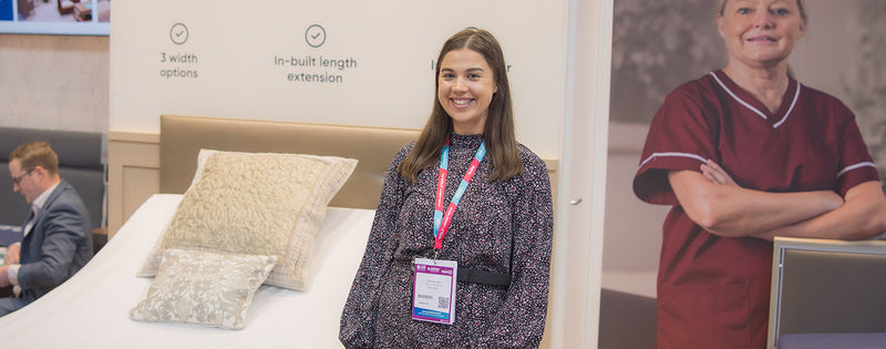 Opera content executive Chloe at the Opera Beds stand at Care Show 2023