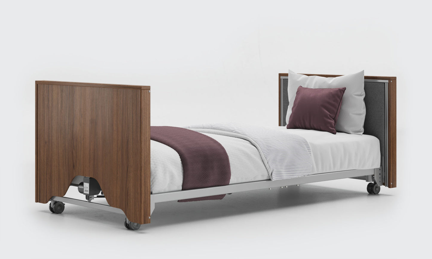 low classic upholstered bed 3ft in anthracite and walnut with enclosed ends