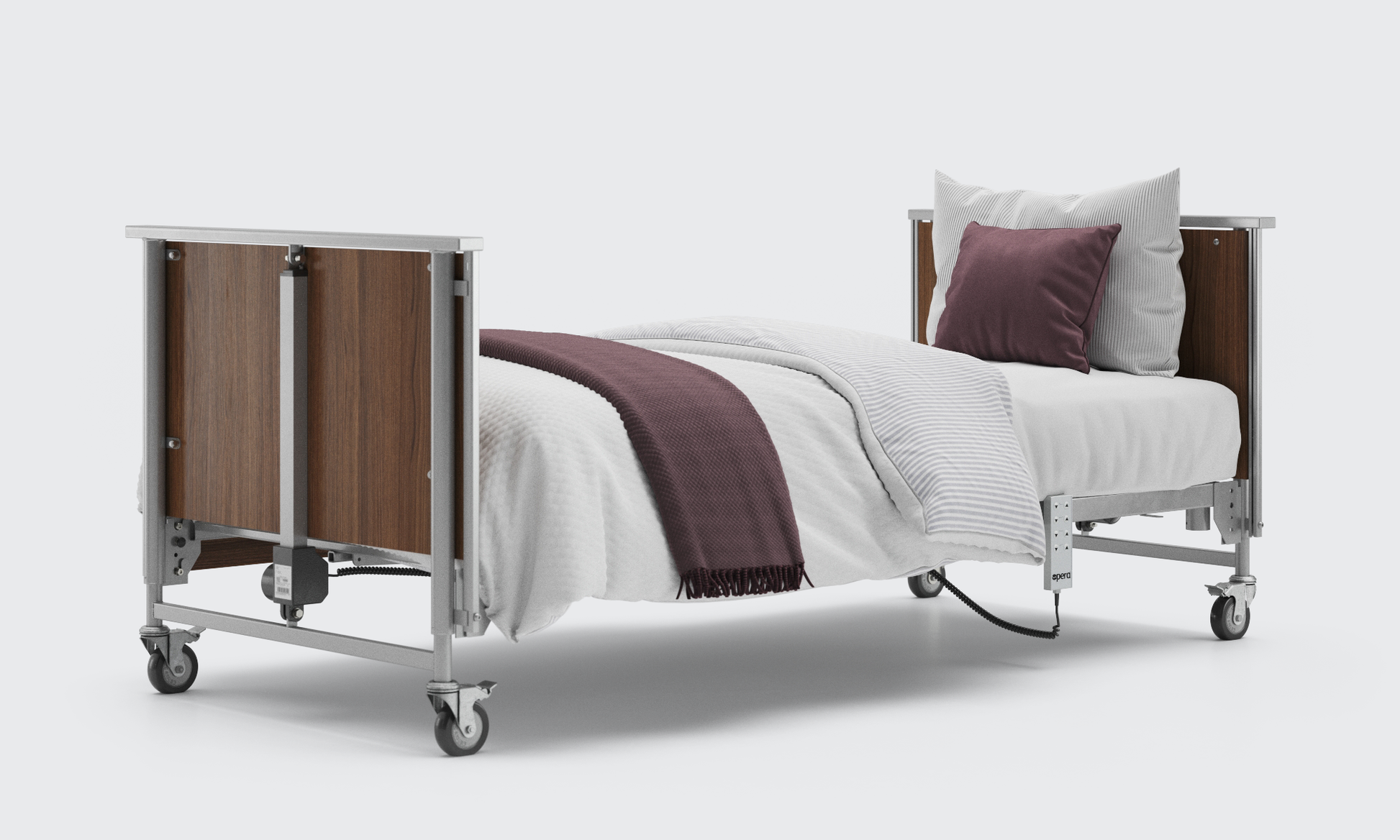 classic unenclosed walnut bed with not side rails