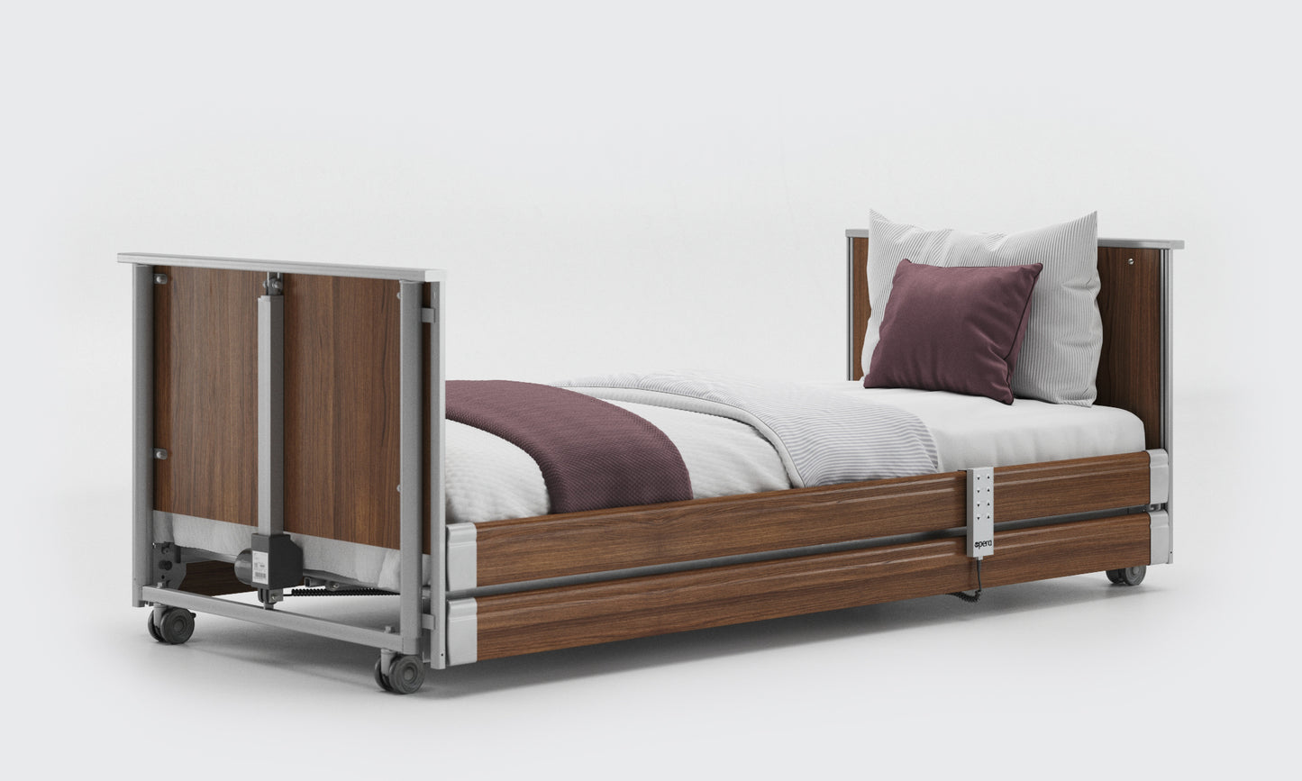 Unenclosed Classic Low Profiling Bed in Walnut With Side Rails