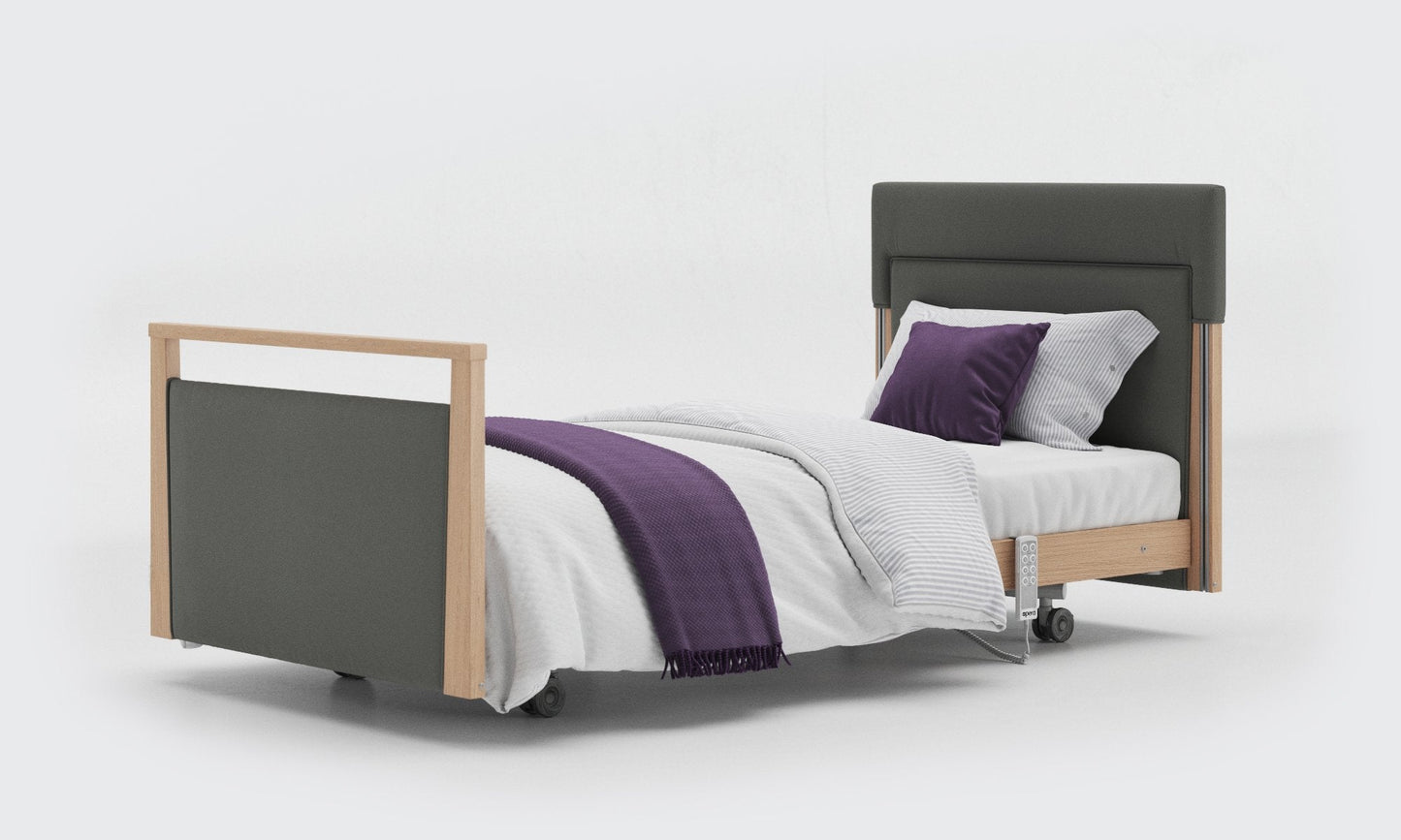 signature bed upholstered 3ft in oak without side rails in lichtgrau leather