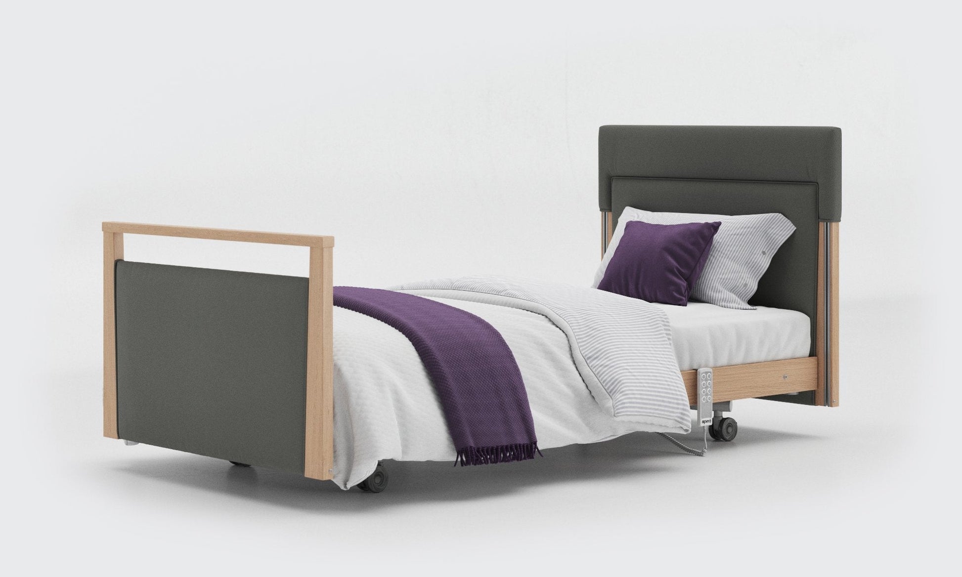 signature bed upholstered 3ft in oak without side rails in lichtgrau leather