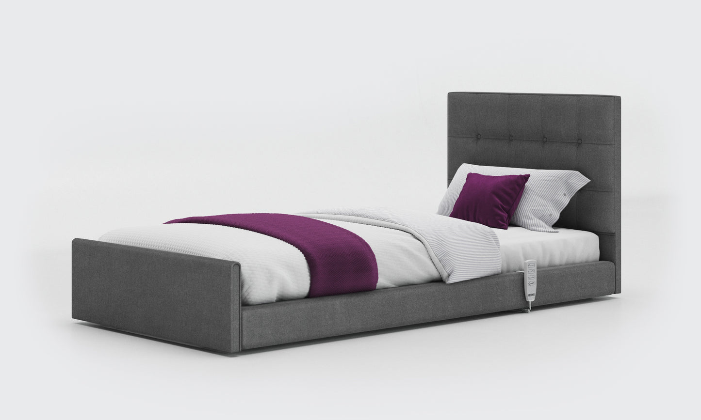 solo comfort bed 3ft with an emerald headboard in anthracite fabric