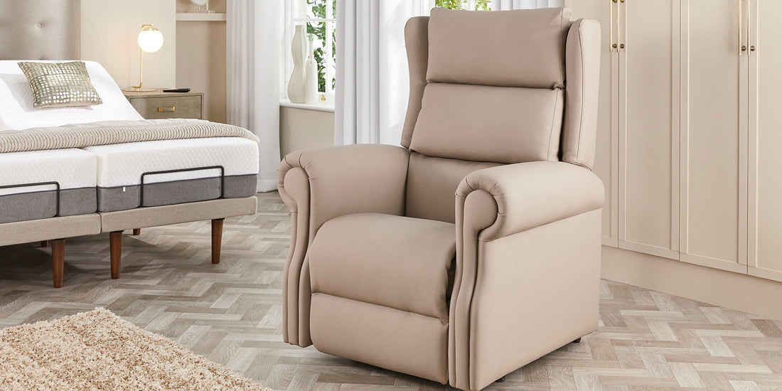 Opera Swinton riser recliner chair in panna leather 