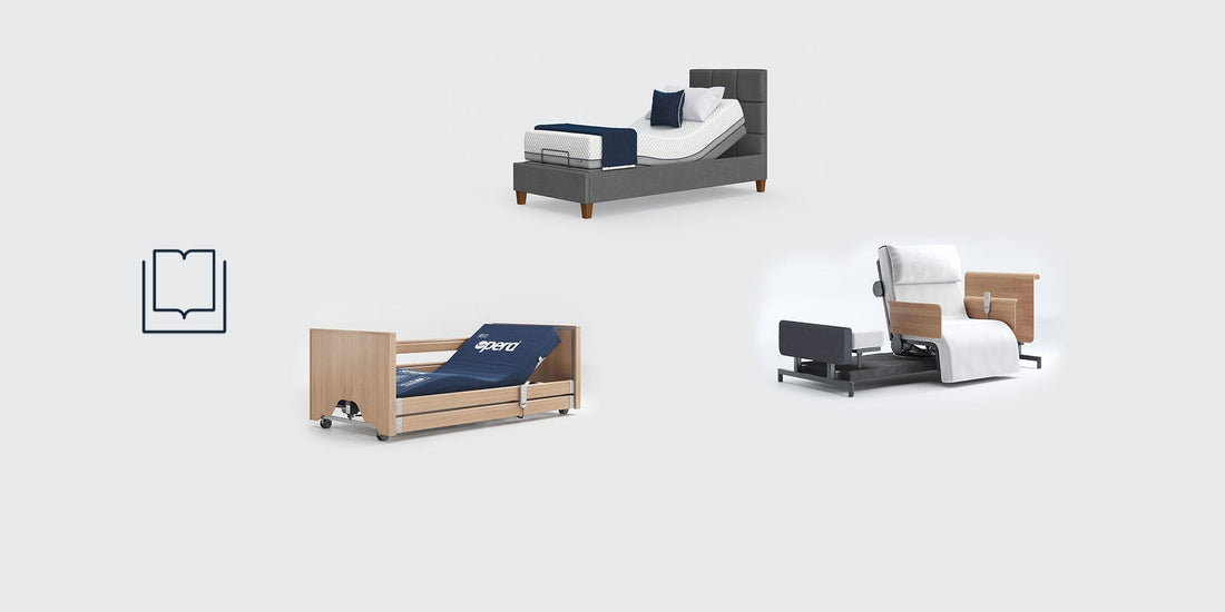 A adjustable bed, profiling bed and rotating chair bed with a grey background