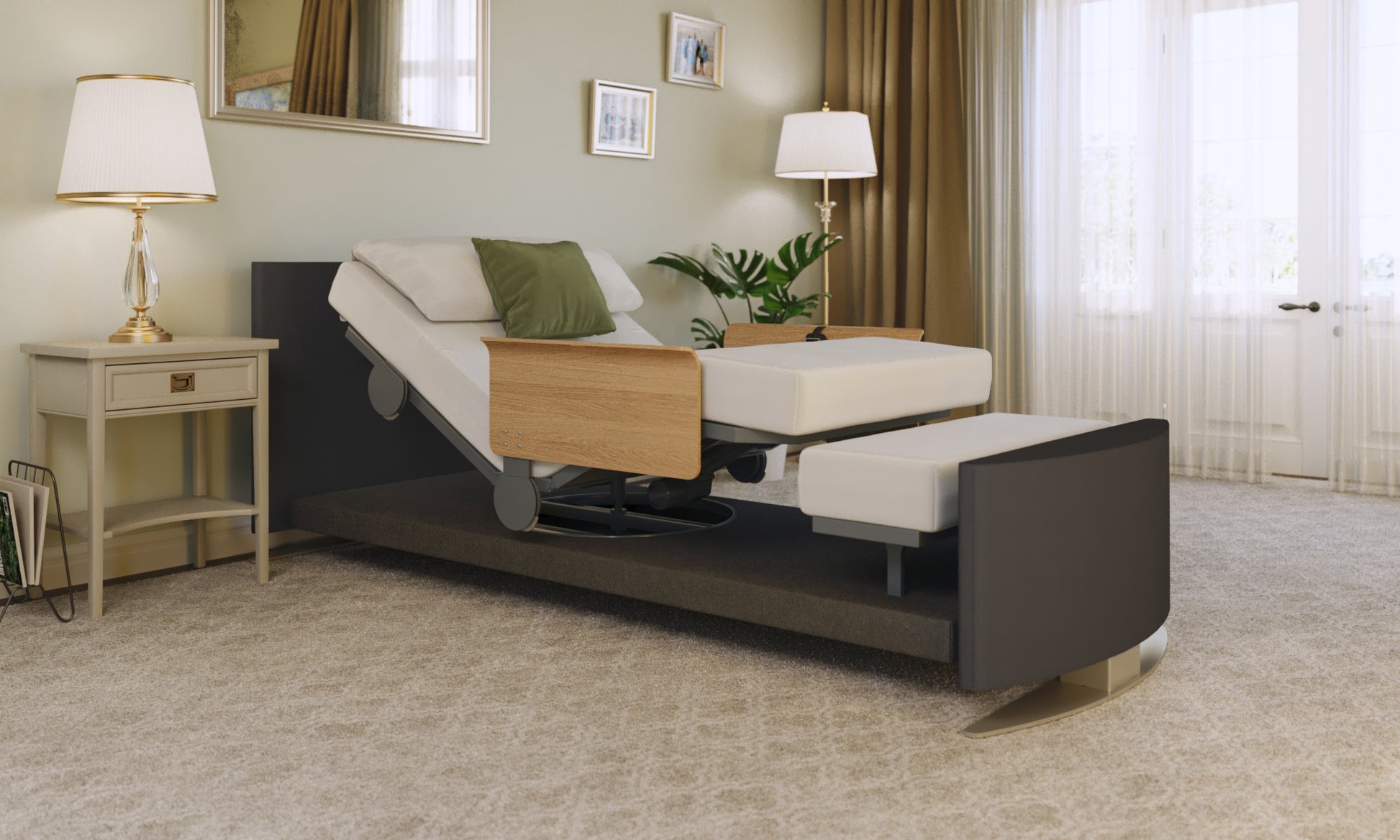 RotoBed® Change Rotating Chair Bed in anthracite with leg and back rest raised 