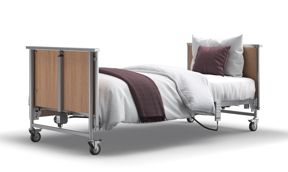 classic oak bed with unenclosed end and no side rails
