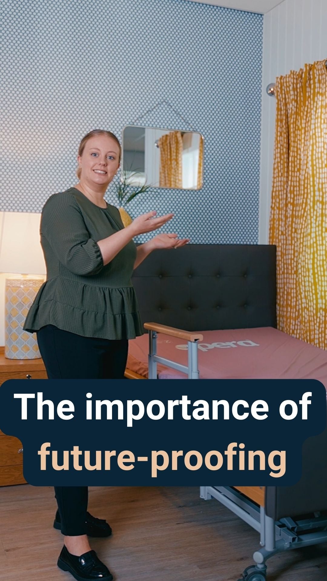 A lady stood next to a profiling bed with the caption 'The importance of future-proofing'