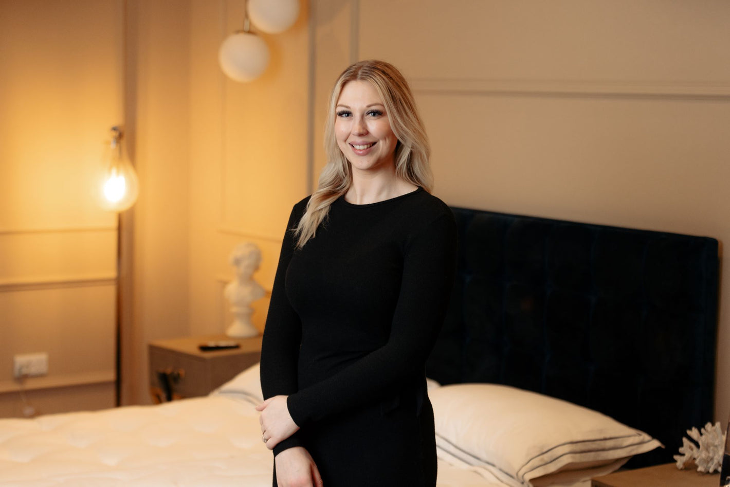 chantelle, a blonde woman wearing a black dress