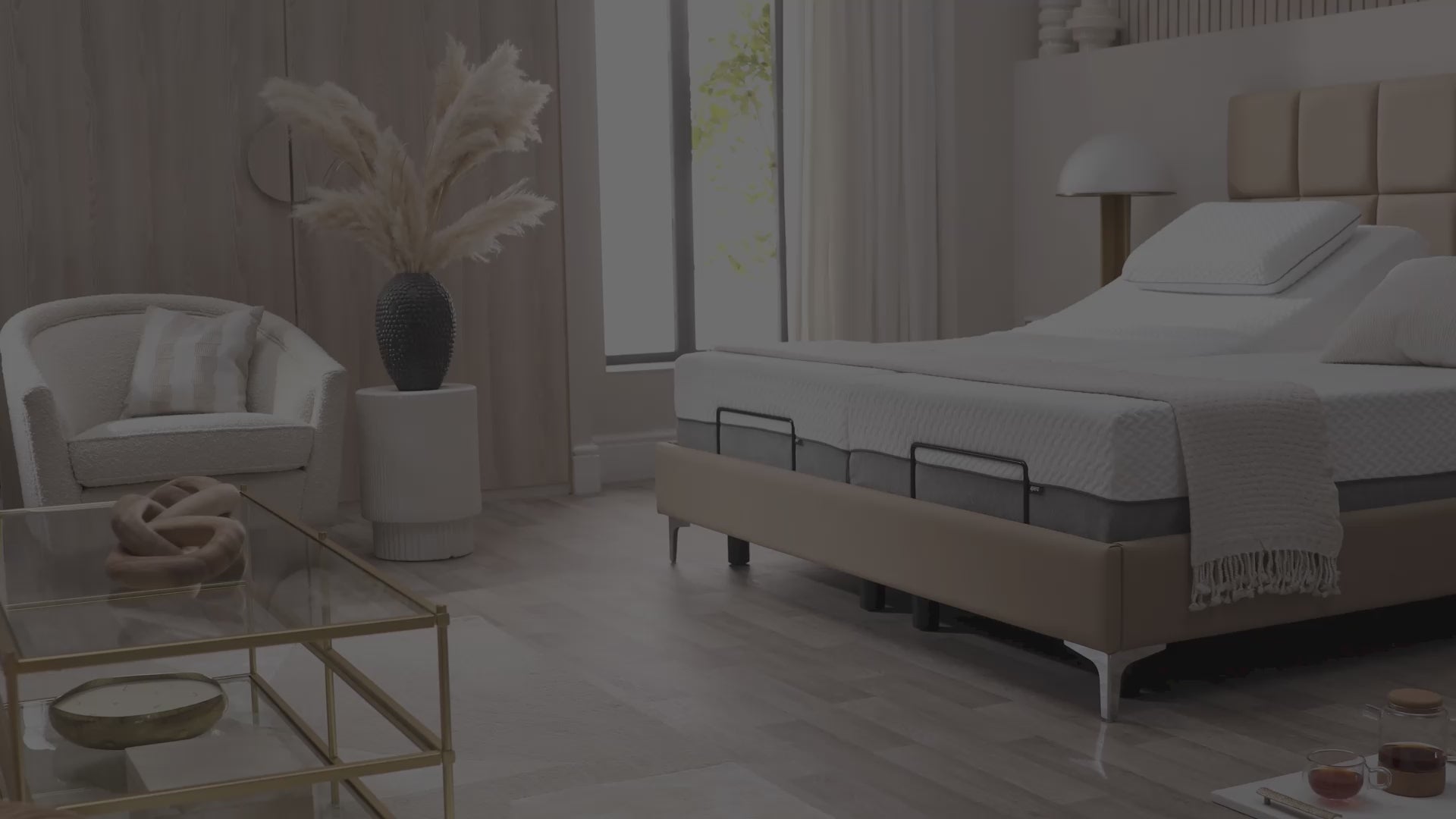the premium adjustable borg bed in a bedroom 