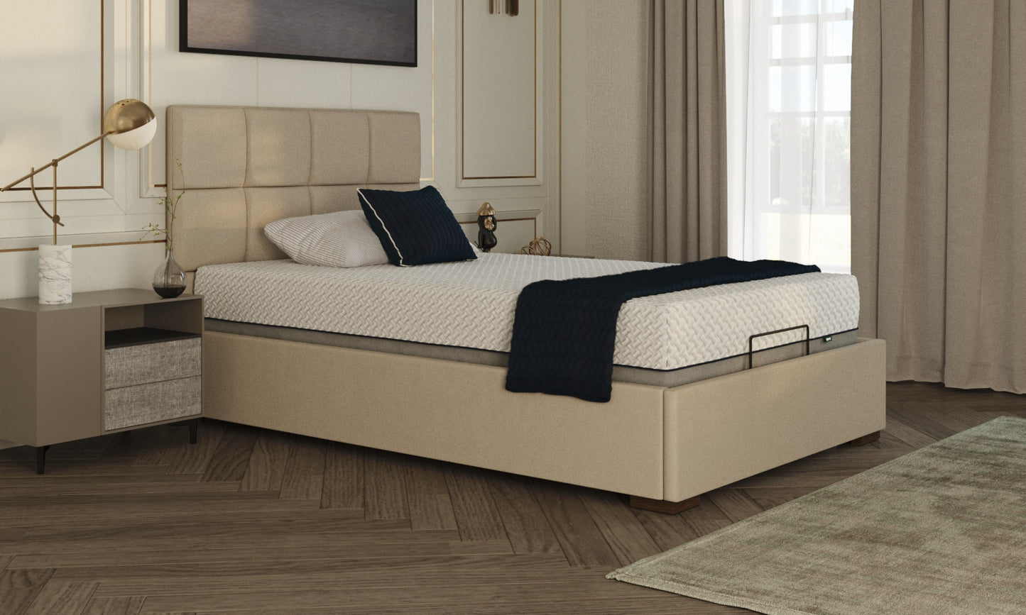 Hagen 4ft bed in linen with an opal headboard in a bedroom