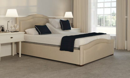 Edel 5ft bed and mattress in the linen material with the pearl headboard