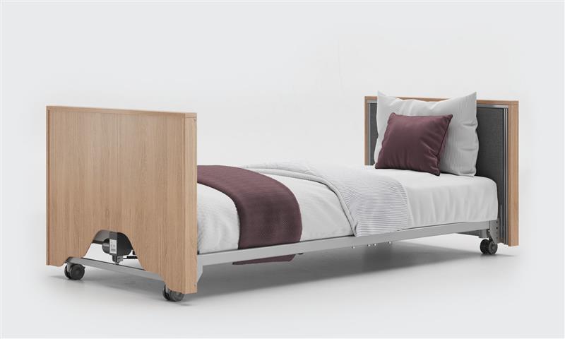 low classic enclosed upholstered bed in oak and anthracite 