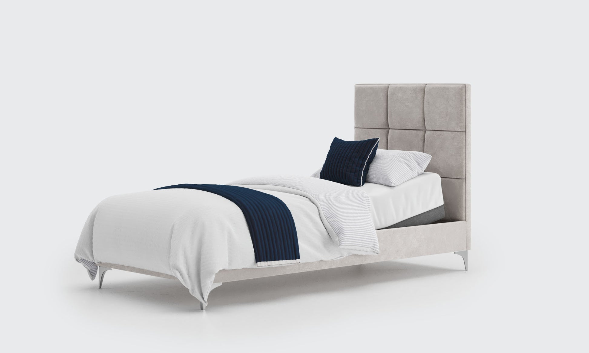 borg 3ft single bed and mattress in the cream velvet material