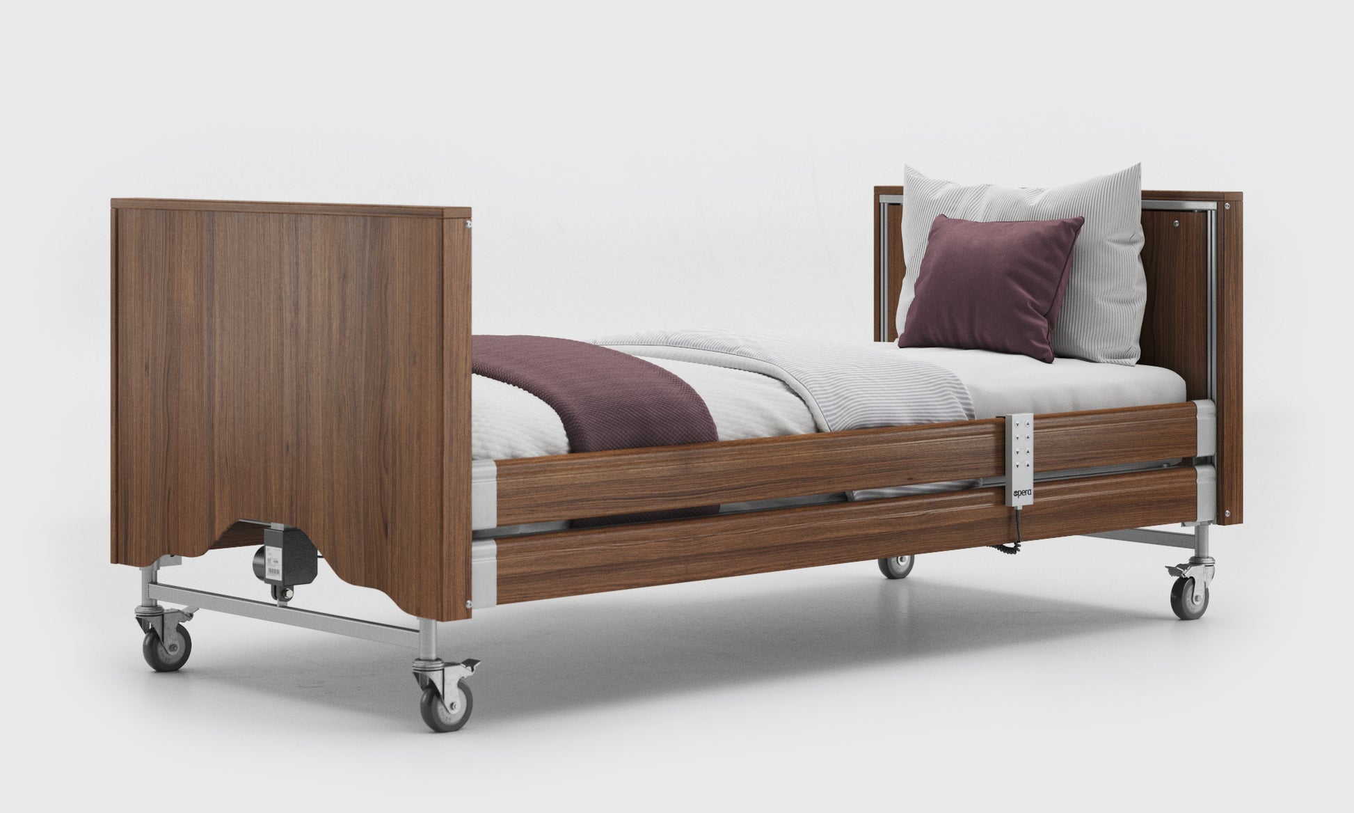 Enclosed Classic Profiling Bed In Walnut with Side Rails