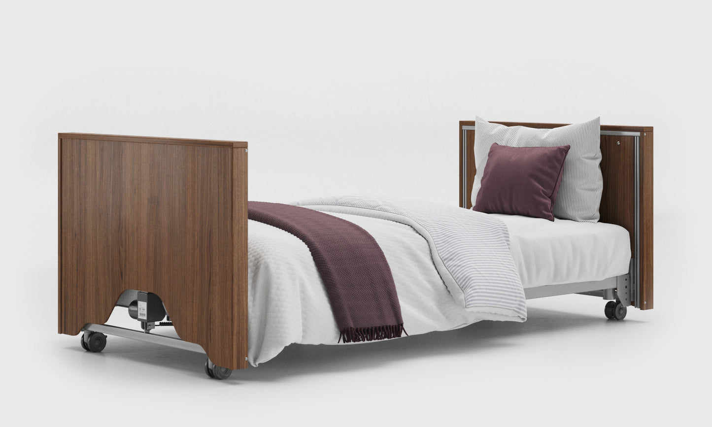 Classic low bed enclosed without rails in walnut