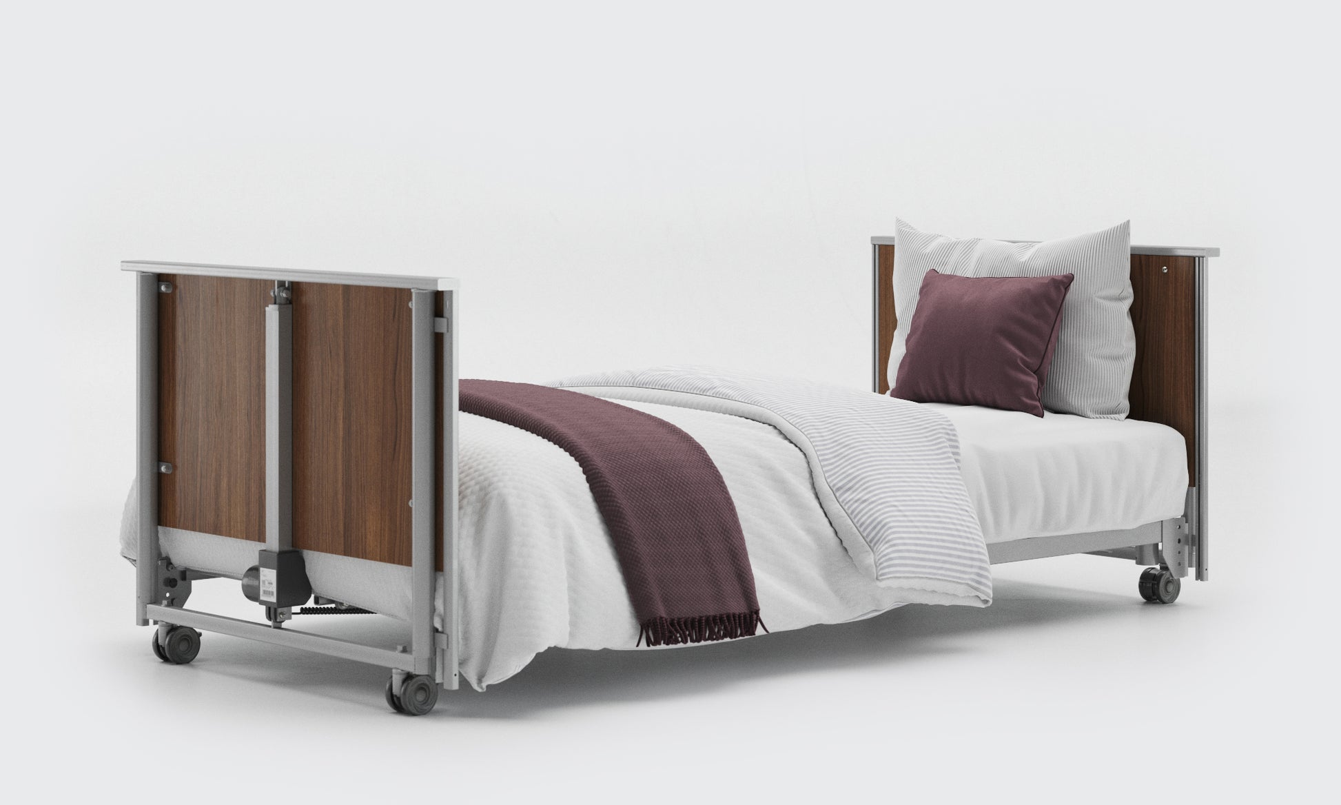 Unenclosed Classic Low Profiling Bed in Walnut With no Side Rails