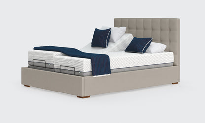 flyte 5ft bed and mattress in the linen material with the emerald headboard