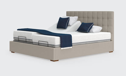 flyte 6ft bed and mattress in the linen material with the emerald headboard