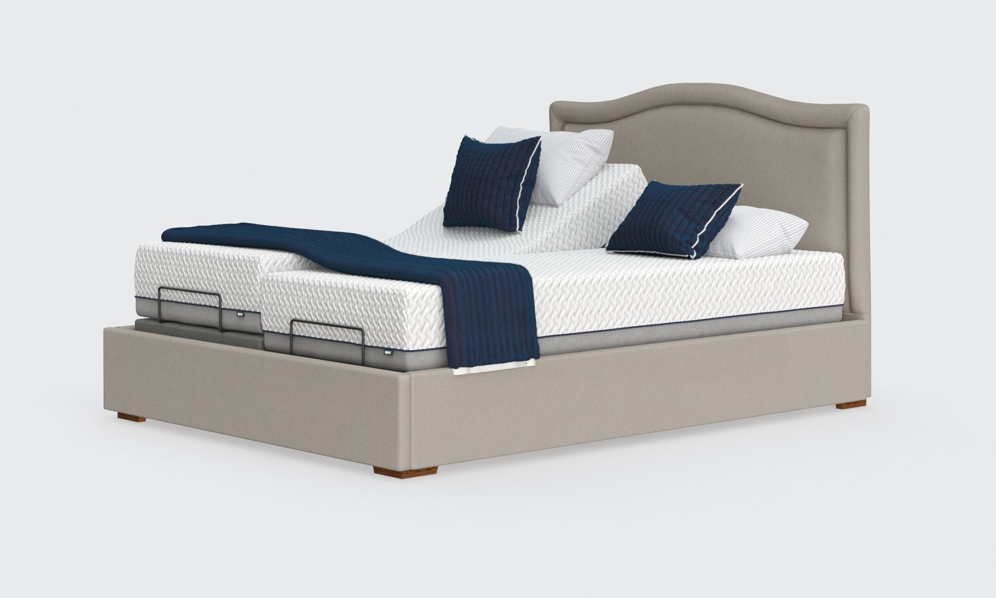 flyte 5ft bed and mattress in the linen material with the pearl headboard