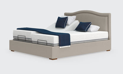 flyte 6ft bed and mattress in the linen material with the pearl headboard