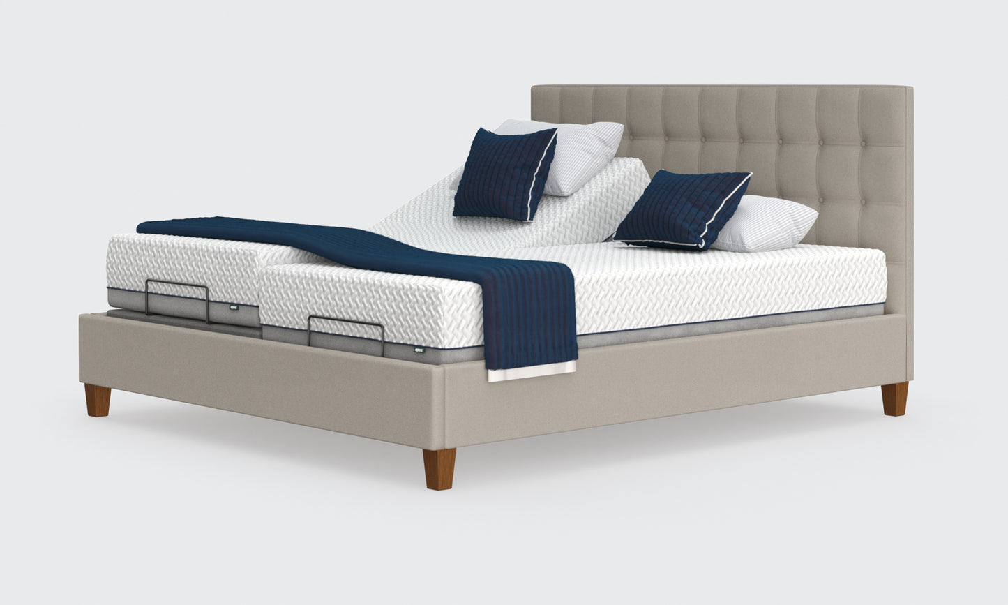 flyte 6ft super king dual bed and mattress in the linen material with the emerald headboard