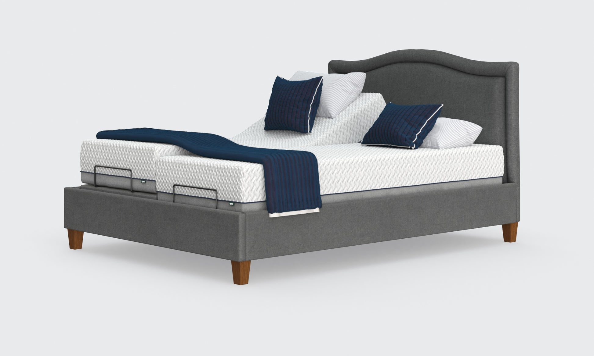 flyte 5ft king dual bed and mattress in the anthracite material and pearl headboard