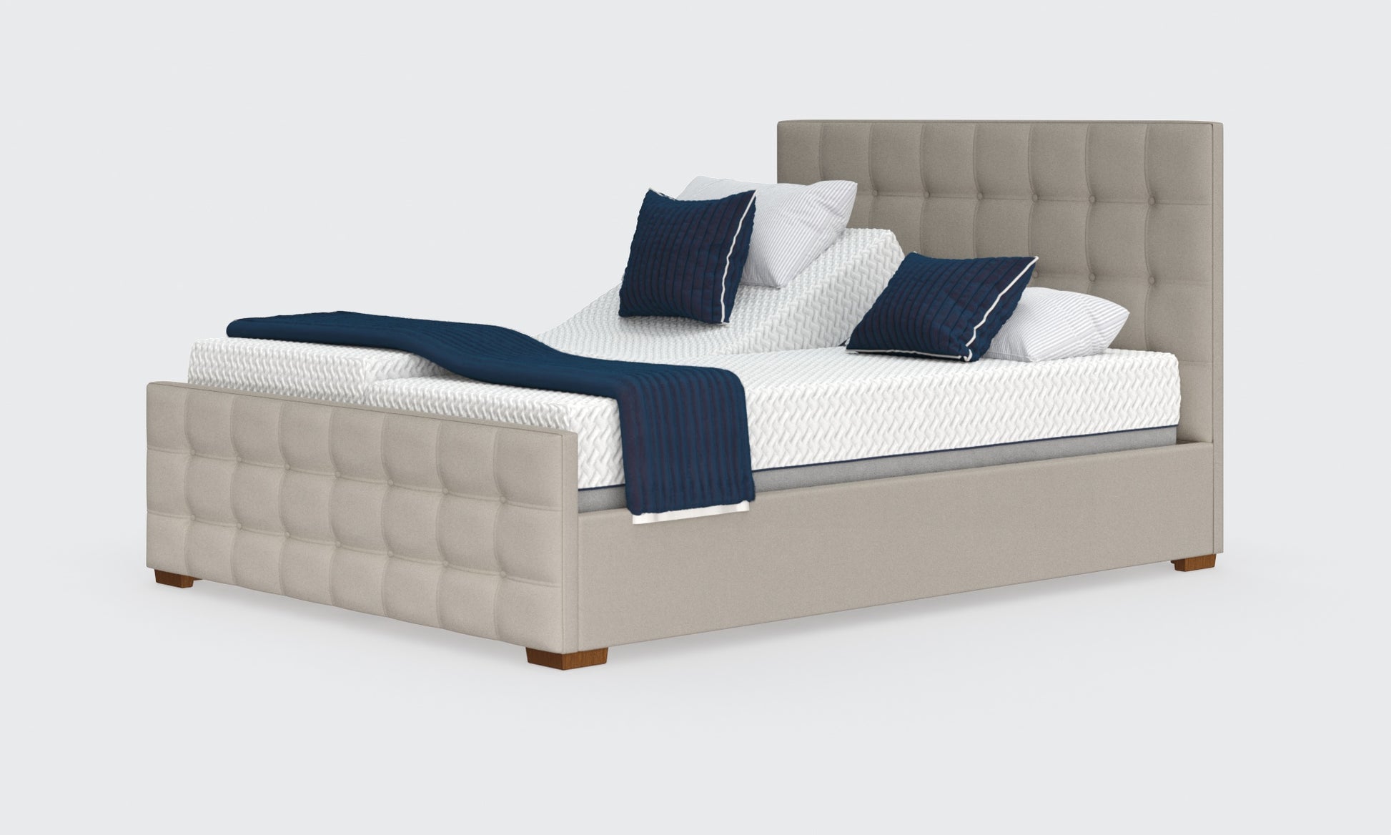 Edel 5ft bed and mattress in the linen material with the emerald headboard