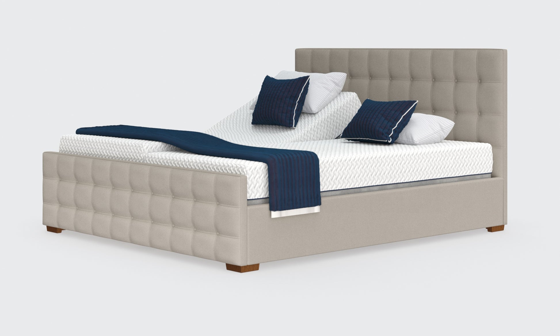 Edel 6ft bed and mattress in the linen material with the emerald headboard