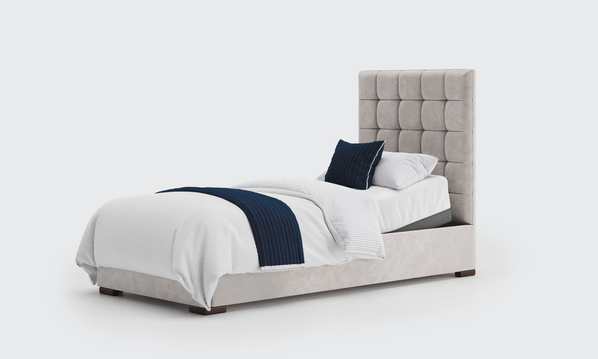 stratton 3ft bed and mattress in the cream velvet material 