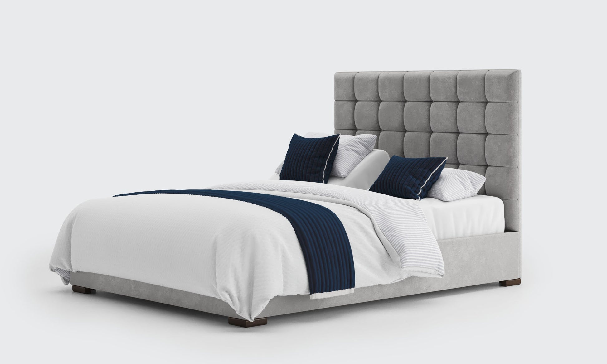 stratton 5ft king dual bed and mattresses in the silver velvet material 