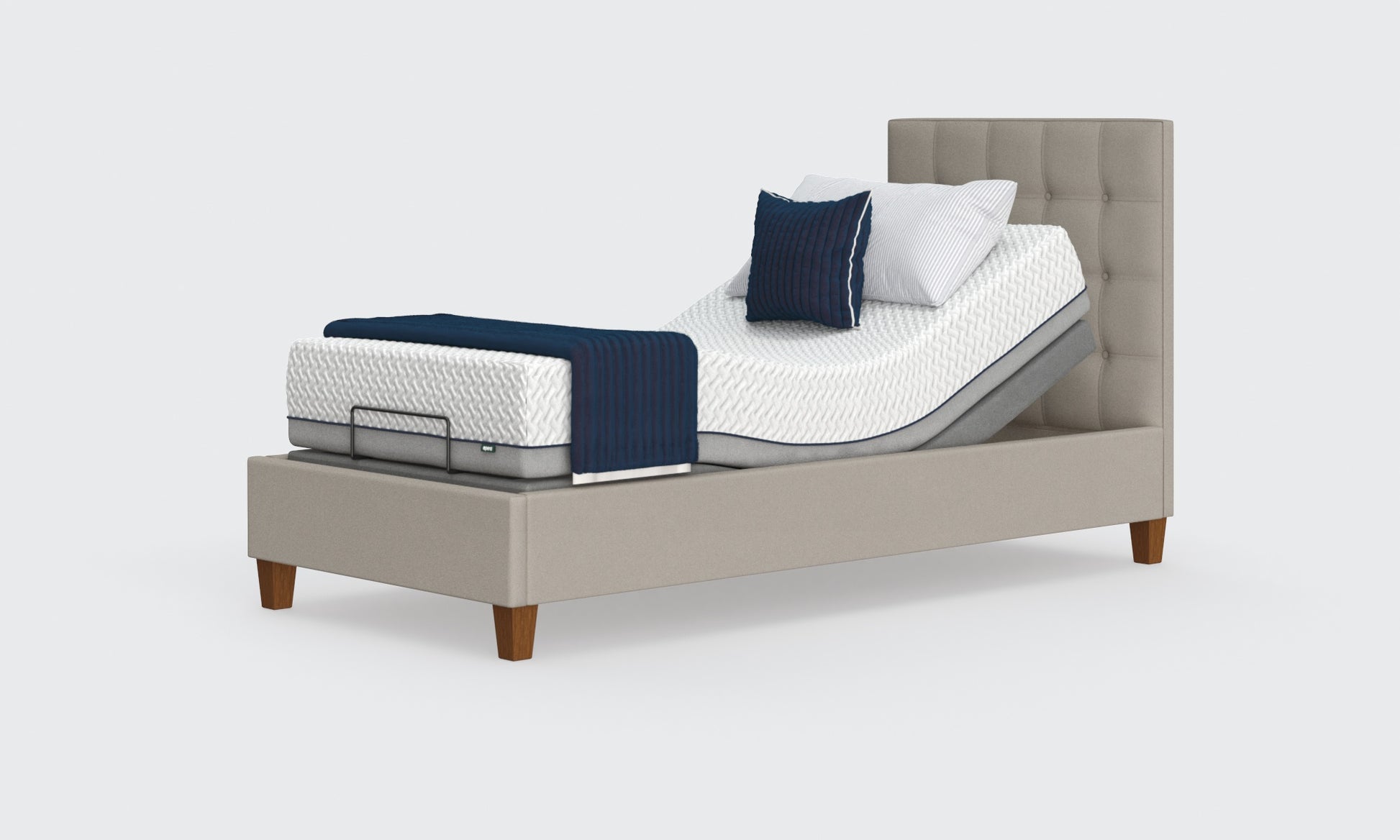 flyte shallow 3ft bed in the linen material with an emerald headboard
