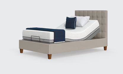 flyte 4ft shallow bed in linen with an emerald headboard.