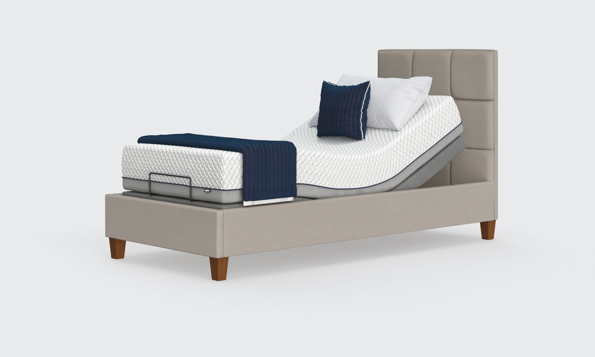 flyte shallow 4ft bed in the linen material with an opal headboard