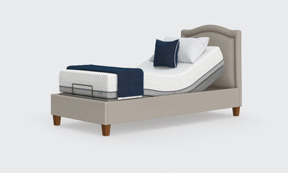 flyte shallow 3ft bed in linen material with a pearl headboard