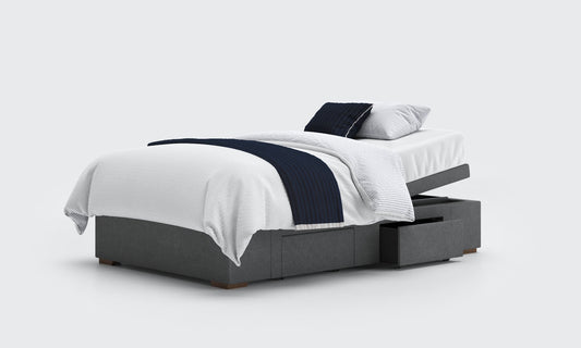 deep motion bed 4ft no headboard in anthracite fabric with a draw open