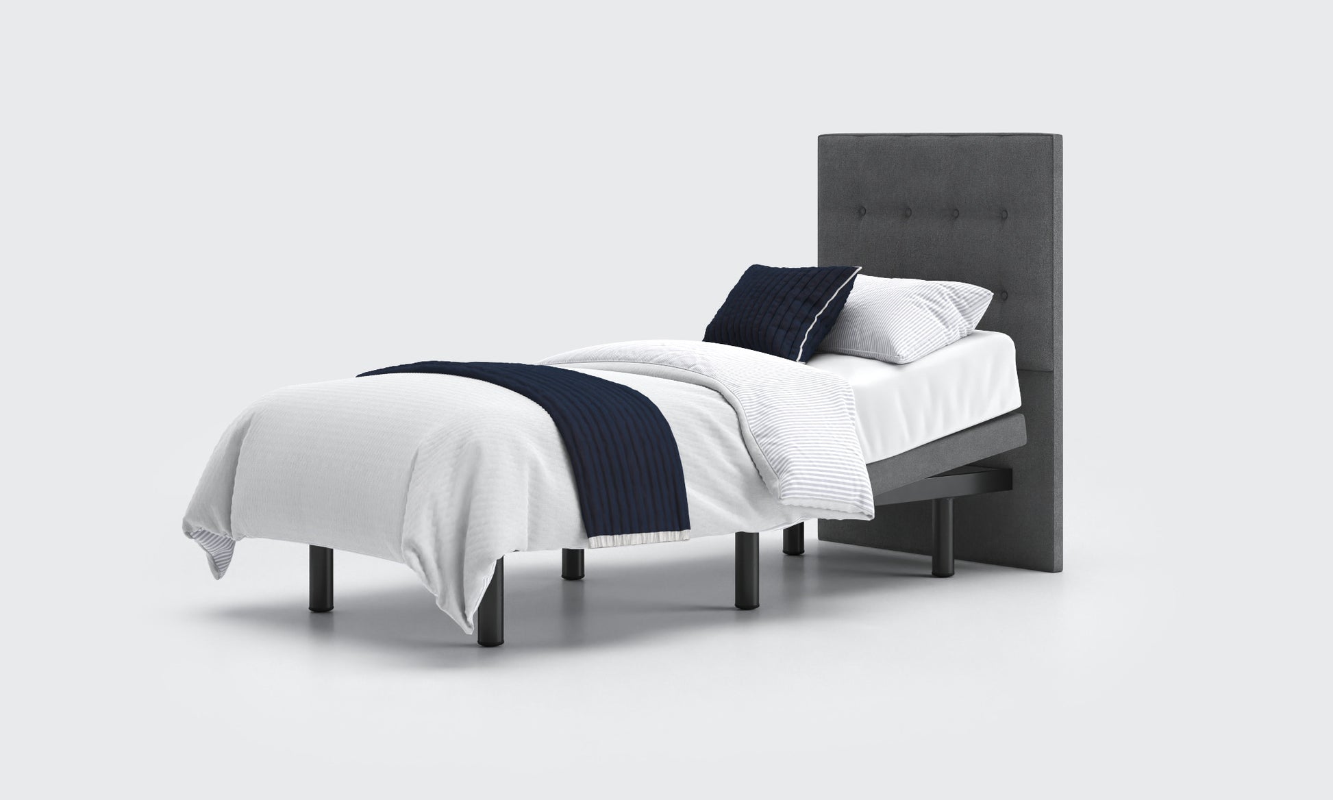 motion bed and mattress 3ft single in anthracite material with an emerald headboard