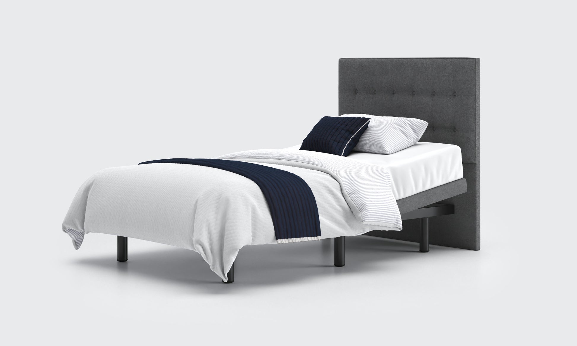 motion bed 4ft bed and mattress in the anthracite material with an emerald headboard