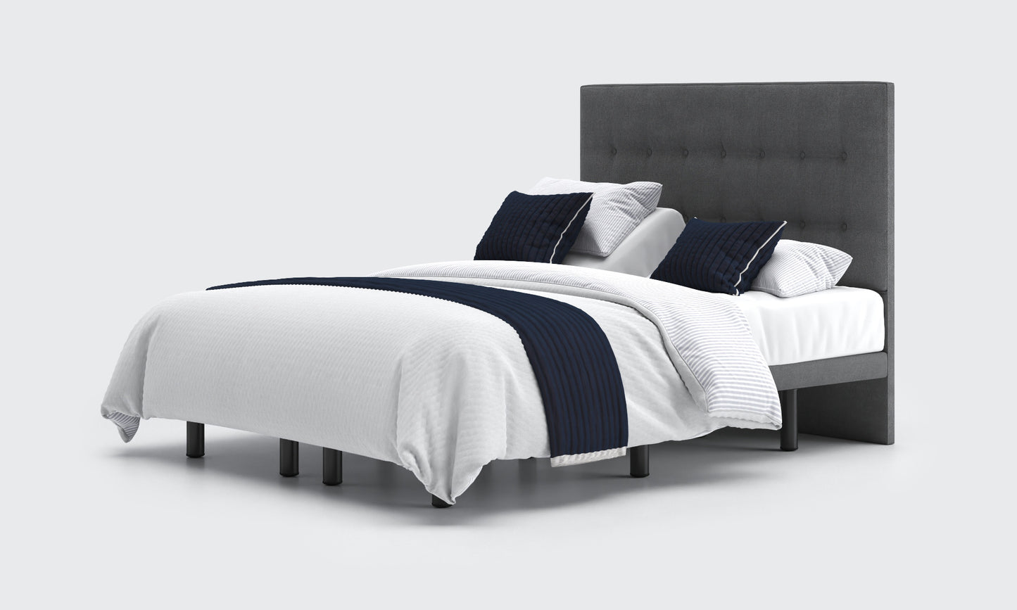 motion bed 5ft king dual bed and mattress in the anthracite material with an emerald headboard