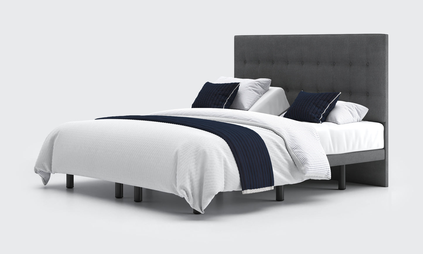 motion bed 6ft super king dual bed and mattress in the anthracite material with an emerald headboard