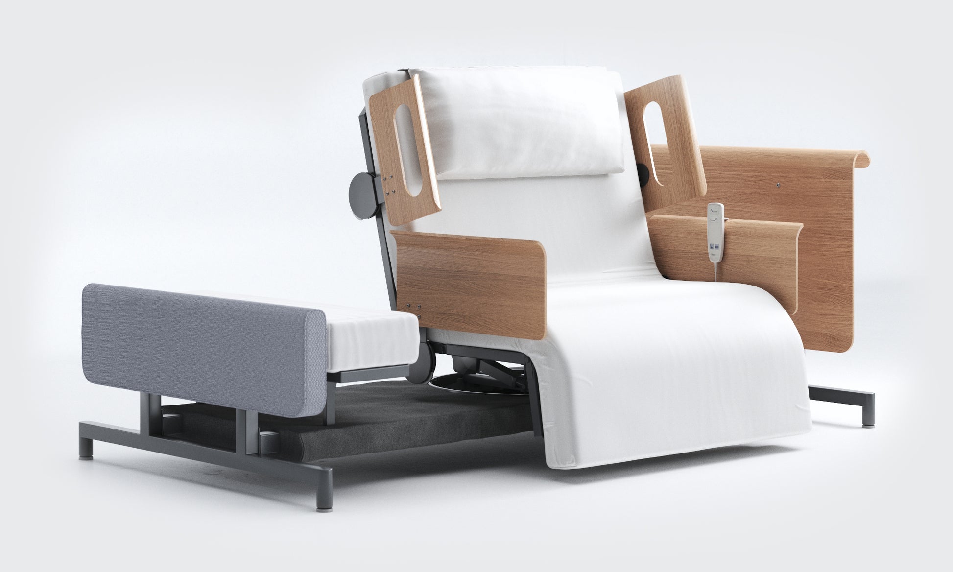 Wired RotoBed Home Rotating Chair Bed With Arms and Head in Stone