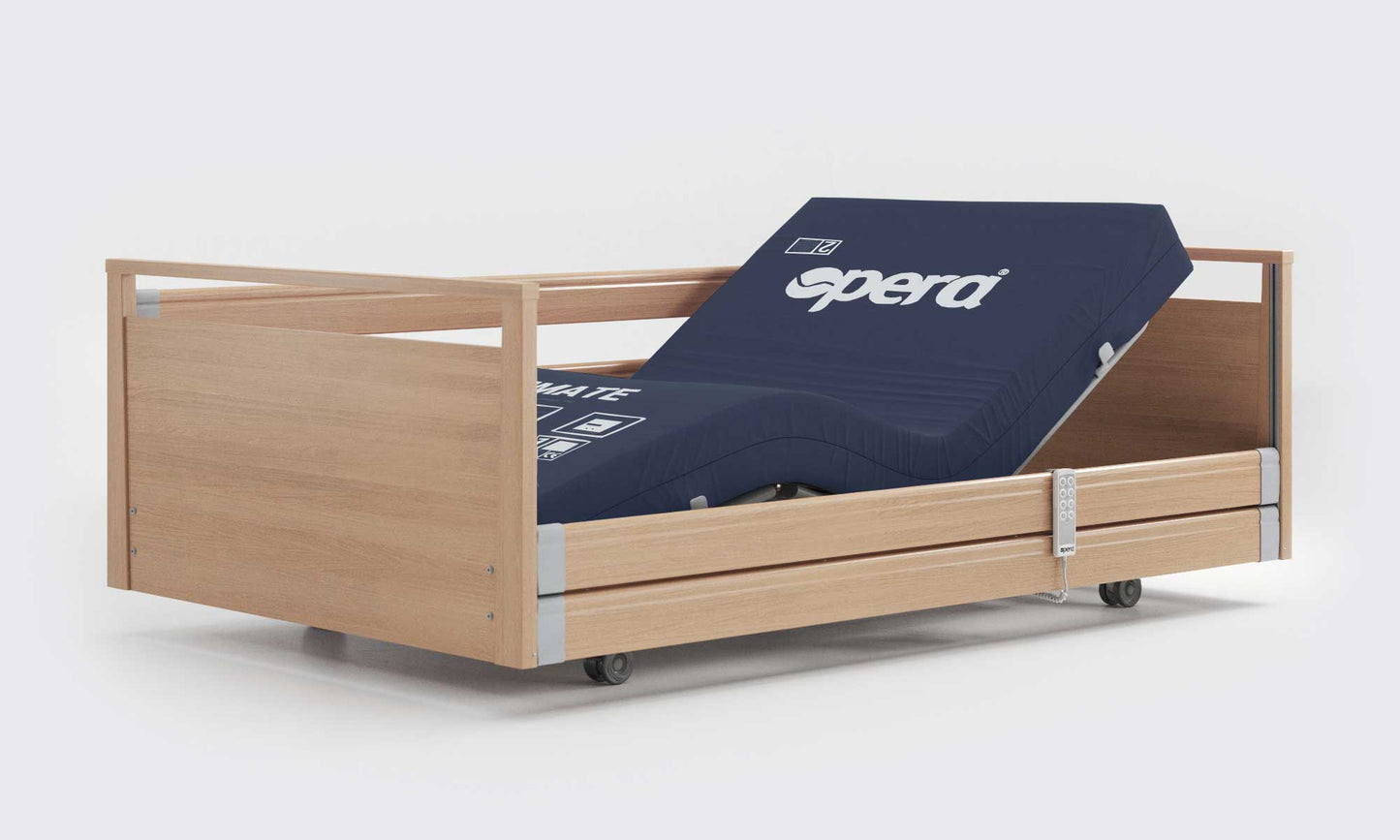 signature comfort bed 4ft with rails in oak and undressed profiling mattress