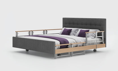 Signature comfort 6ft bed with oak tri rails and emerald headboard in anthracite material