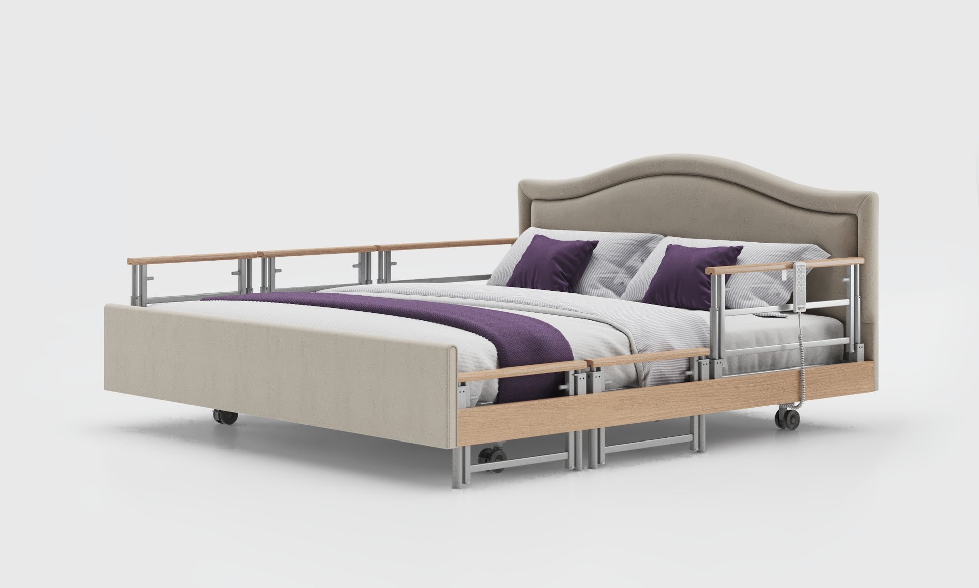 signature comfort 6ft bed and mattress with the oak tri rails in the sisal leather and pearl headboard