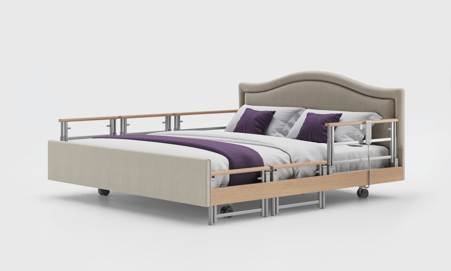 Signature comfort 6ft bed with oak tri rails and pearl headboard in sisal leather