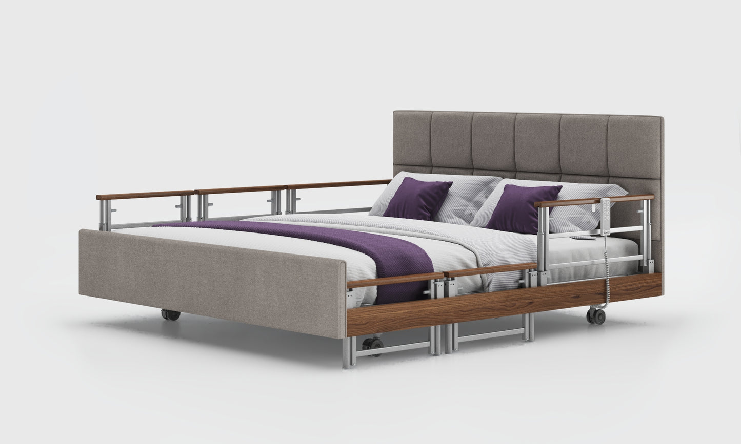Signature comfort 6ft bed with walnut rails and opal headboard in zinc material