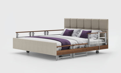signature comfort 6ft bed and mattress with the walnut rails in the sisal leather
