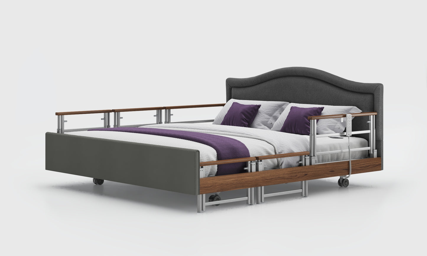 signature comfort 6ft bed and mattress with the walnut tri rails in the anthracite and pearl headboard