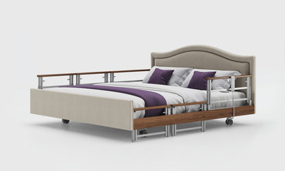 signature comfort 6ft bed and mattress with the walnut tri rails in the sisal leather and pearl headboard