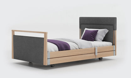 signature bed upholstered 3ft6 in oak with side rails in anthracite fabric